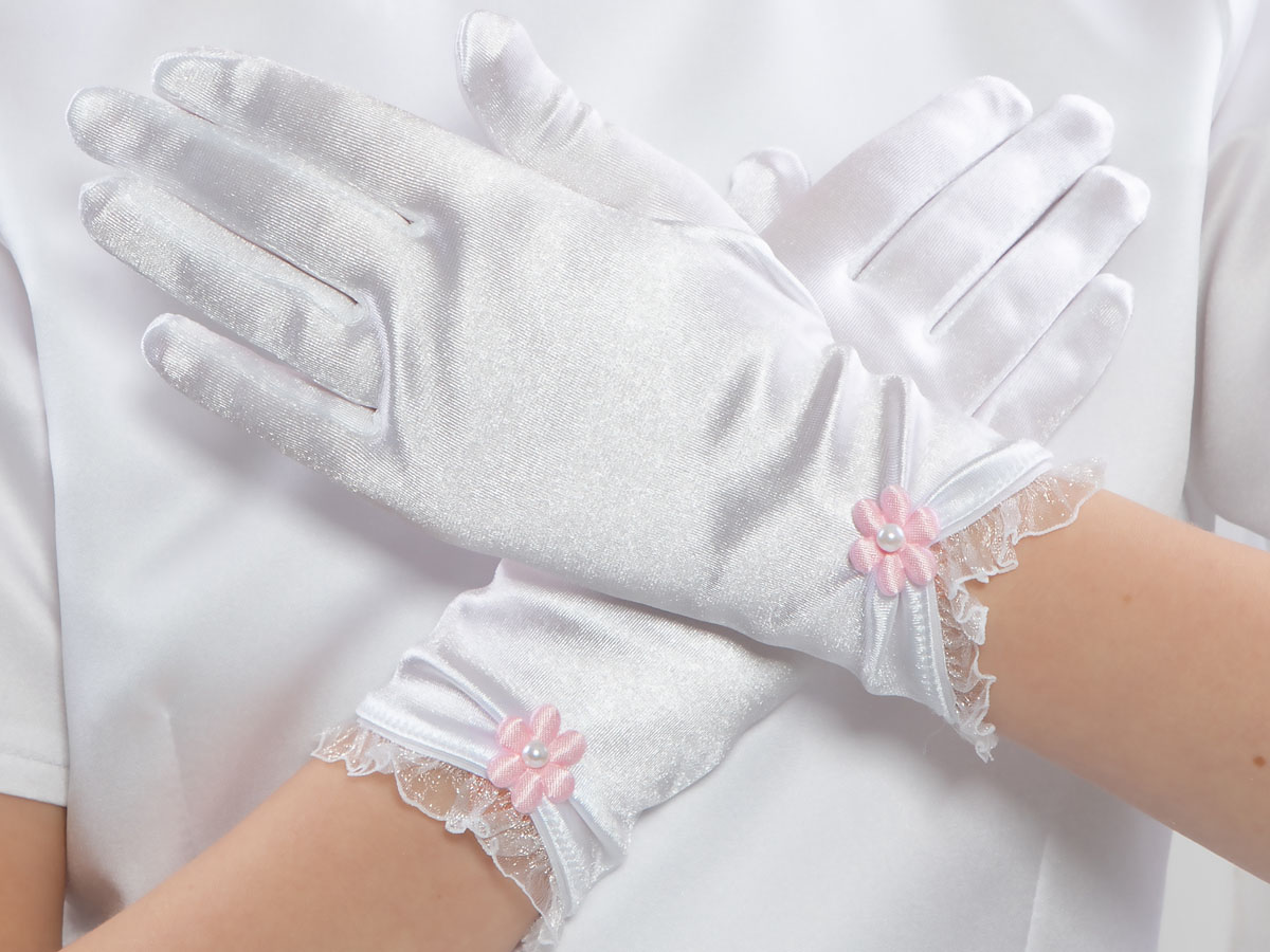 Rękawiczki z różowym kwiatkiem z kryształkiem NR17